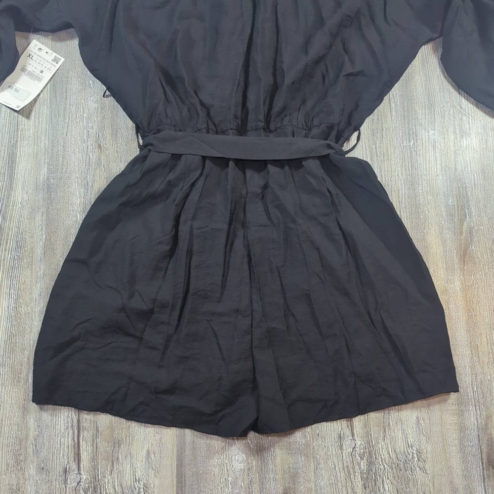 Zara Basic Shorts Romper Black 3/4 Sleeve Belted Women's Size XL NWT Summertime - Picture 11 of 14
